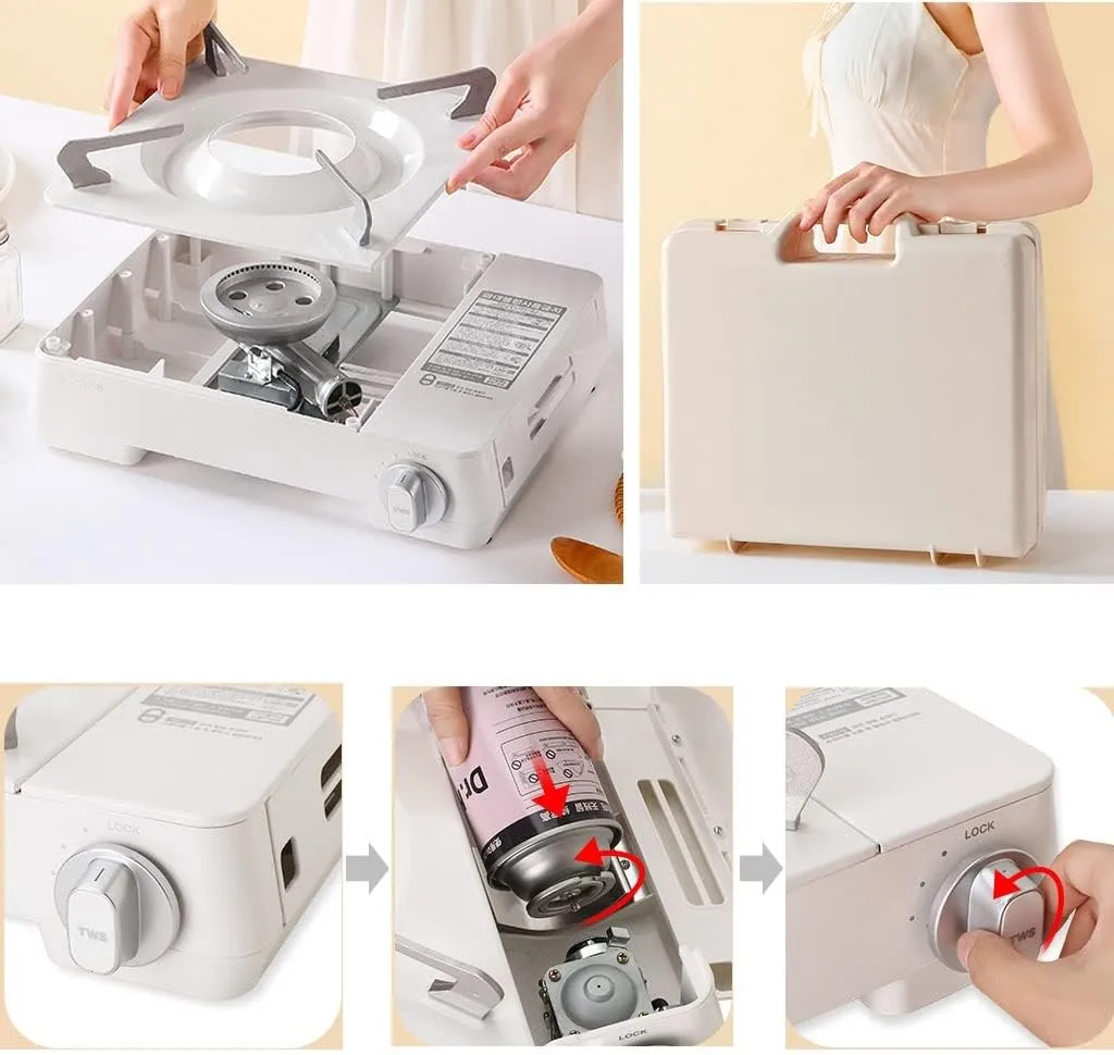 Mini Camping Stove Portable Butane Gas Stove Automatic Ignition with Carrying Case (Color : Pink, Size : 34.7 * 10.6 * 26cm)