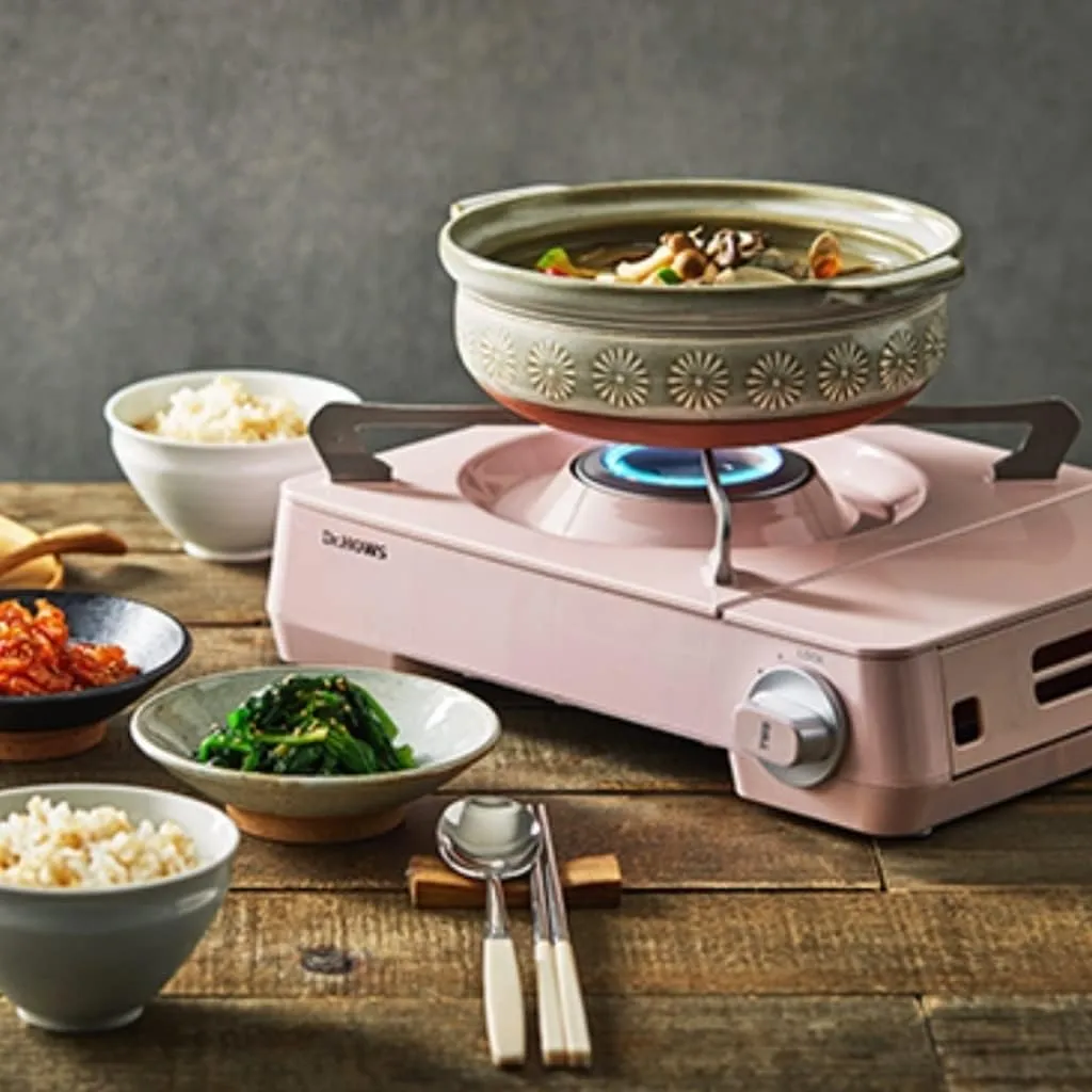 Mini Camping Stove Portable Butane Gas Stove Automatic Ignition with Carrying Case (Color : Pink, Size : 34.7 * 10.6 * 26cm)