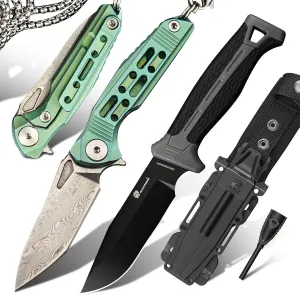 Mini Neck Knife, D2 Steel Fixed Blade Survival Knife with Fire Starter
