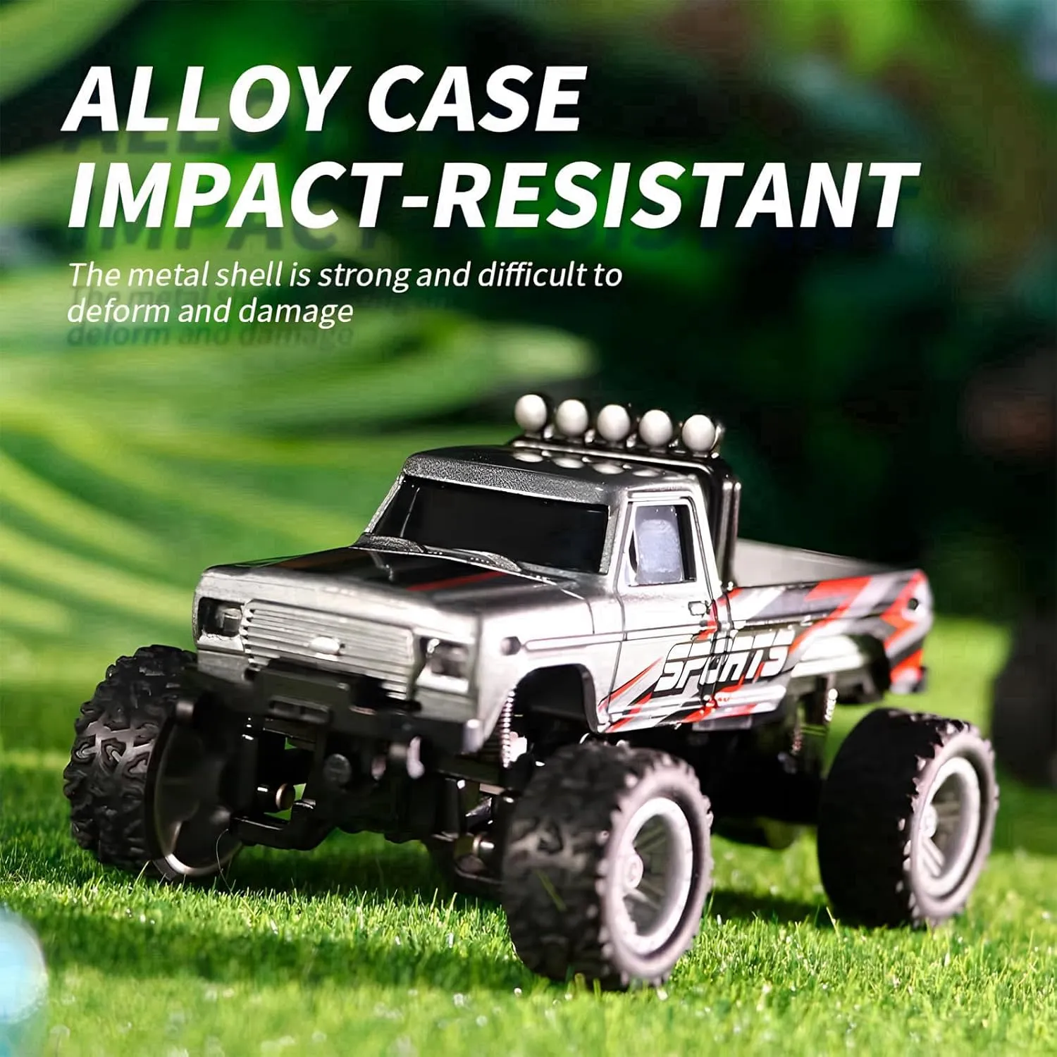 Mini RC Car, 1/64 Scale Mini Remote Control Monster Truck with Trailer, 2.4Ghz & APP Remote Control, Rechargeable Alloy Shell Mini RC Cars with Lights, Speed/Steering Adjustable (Pink)