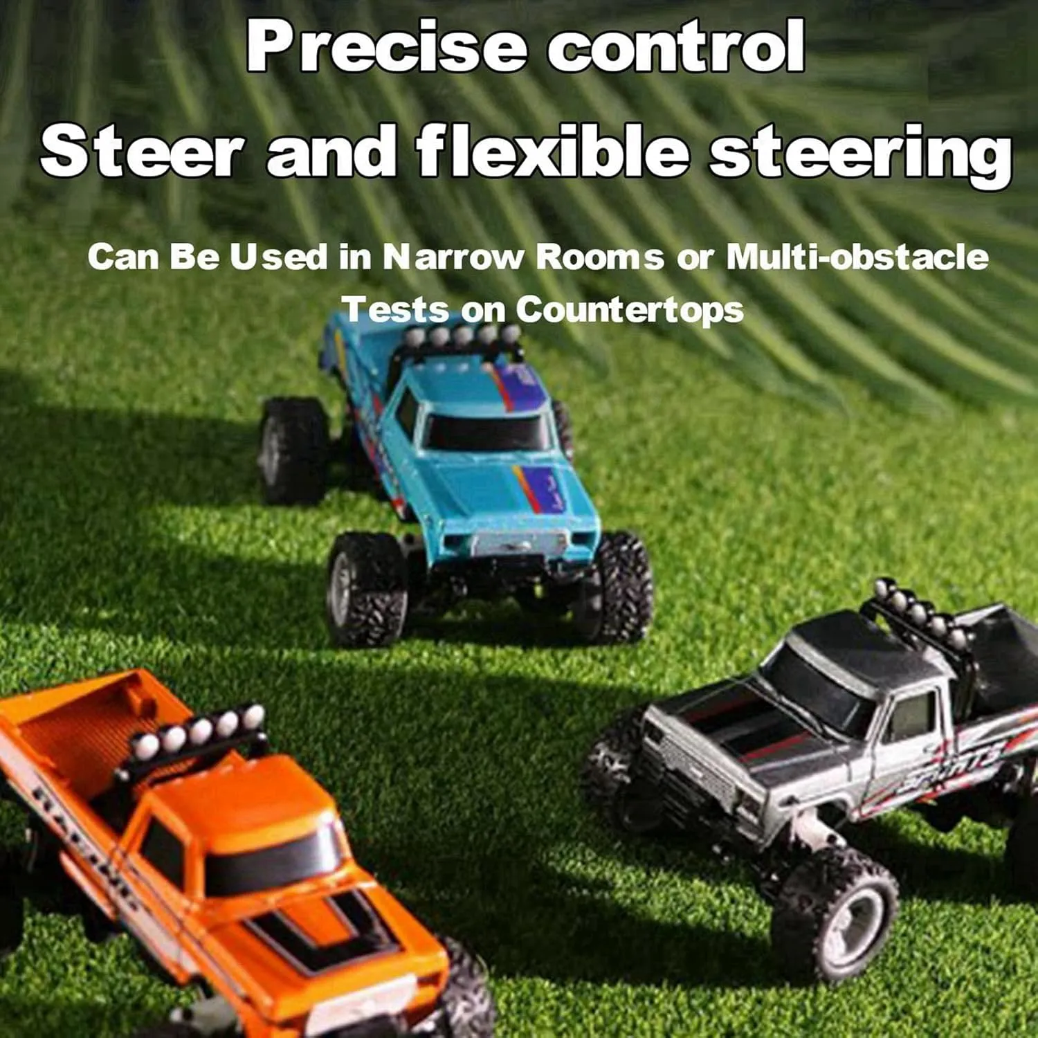 Mini RC Car, 1/64 Scale Mini Remote Control Monster Truck with Trailer, 2.4Ghz & APP Remote Control, Rechargeable Alloy Shell Mini RC Cars with Lights, Speed/Steering Adjustable (Pink)