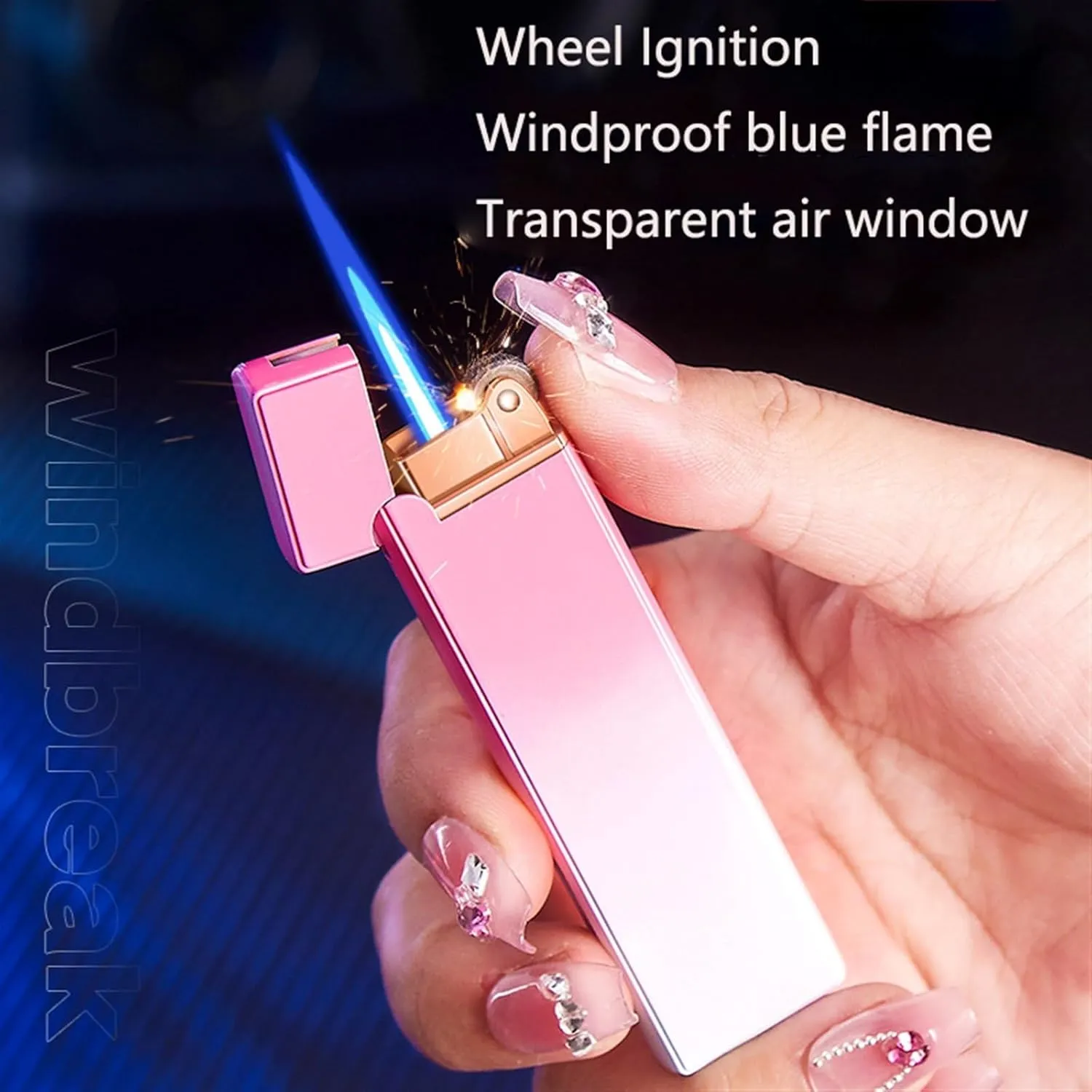 Mini Torch Lighter, Windproof Metal Butane Lighter, Portable Slim Lighter with Grinding Wheel Ignition, Refillable Adjustable Flame Lighter for Camping, Outdoor, Indoor, Gift (No Gas)(D)