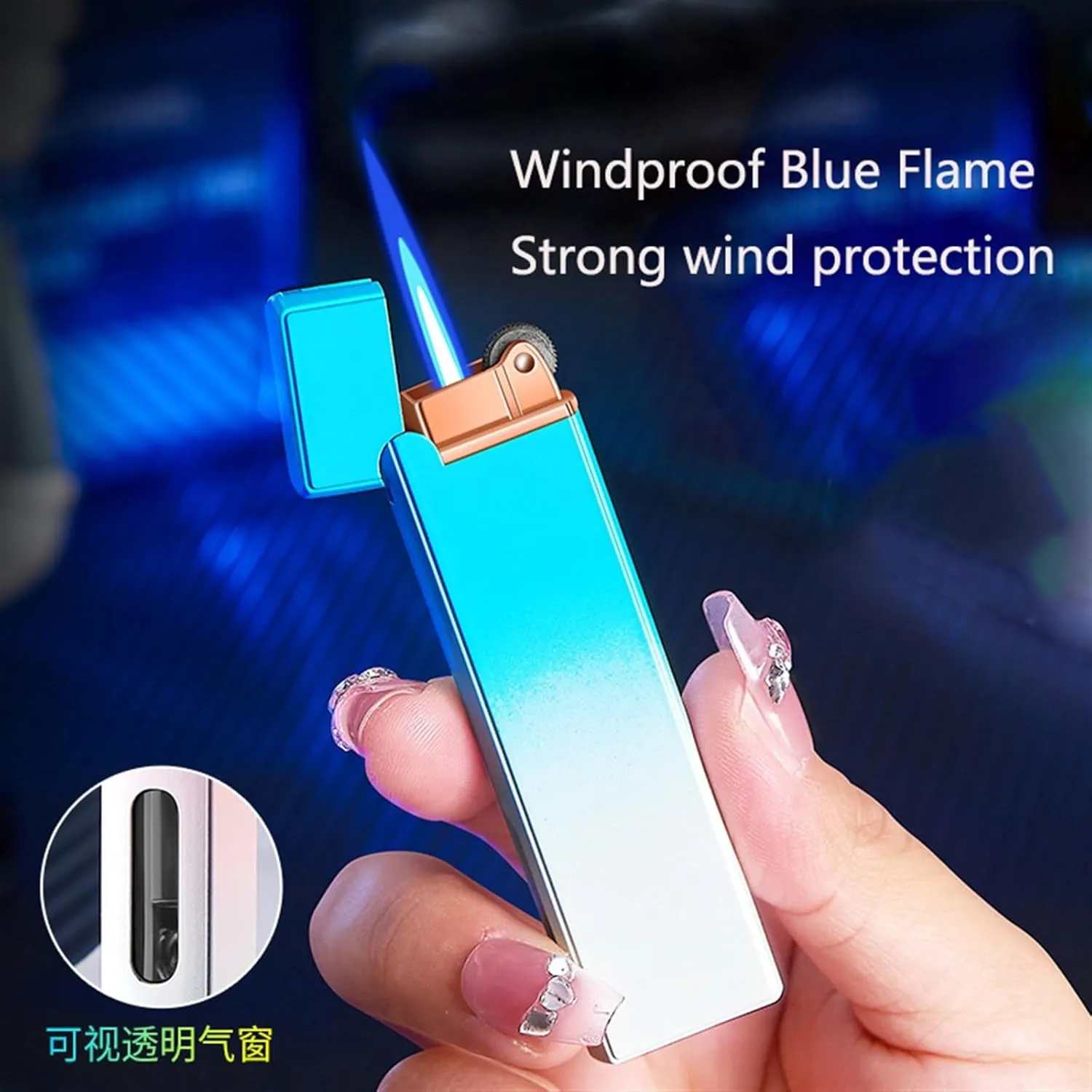 Mini Torch Lighter, Windproof Metal Butane Lighter, Portable Slim Lighter with Grinding Wheel Ignition, Refillable Adjustable Flame Lighter for Camping, Outdoor, Indoor, Gift (No Gas)(D)