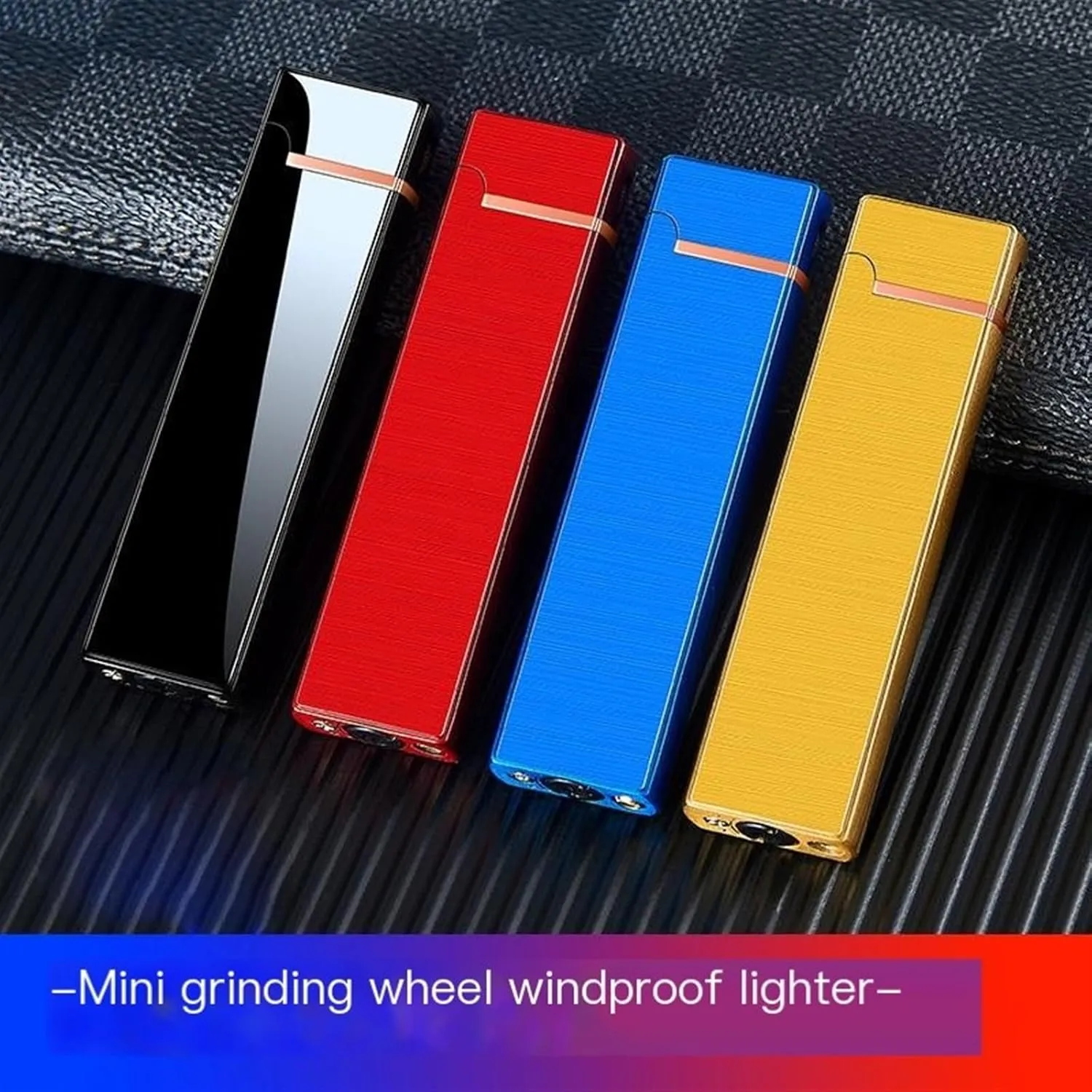 Mini Torch Lighter, Windproof Metal Butane Lighter, Portable Slim Lighter with Grinding Wheel Ignition, Refillable Adjustable Flame Lighter for Camping, Outdoor, Indoor, Gift (No Gas)(D)
