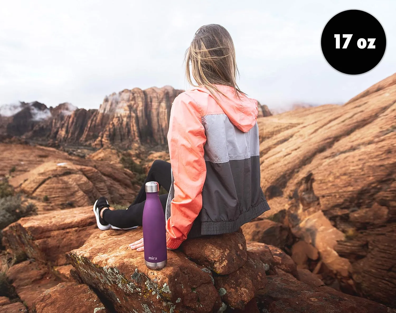 MIRA 2 Pack 17 oz Insulated Water Bottle - Stainless Steel Cola Shape Thermos - Double Wall Hot & Cold Flask (24Hr Cold/12Hr Hot) - Black & Hawaiian Blue
