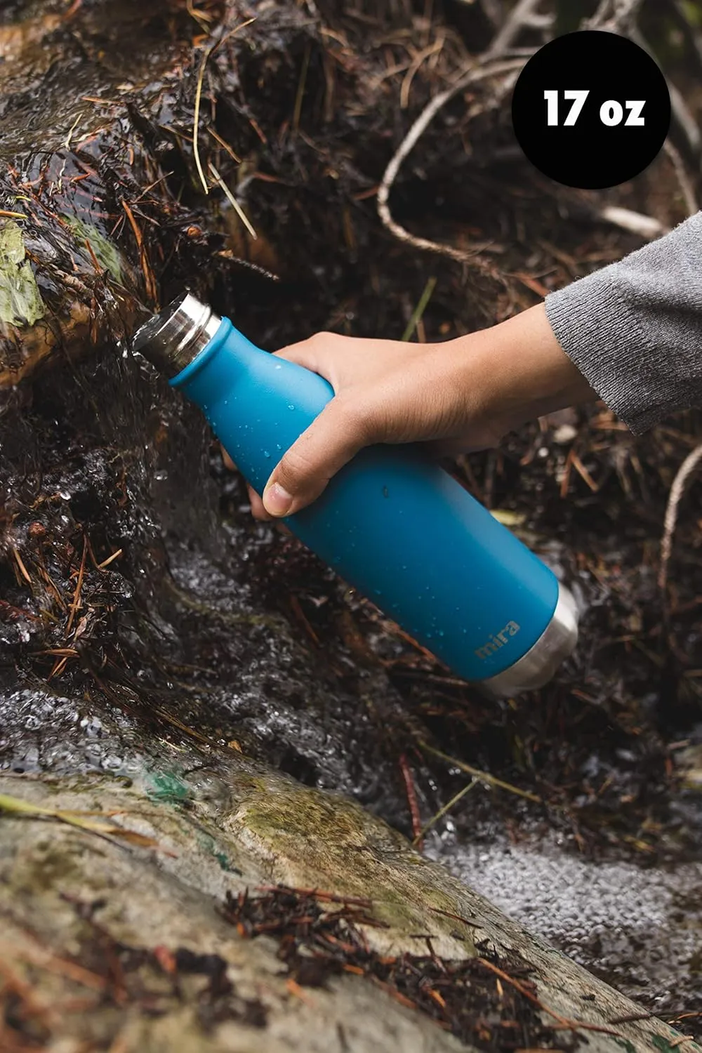 MIRA 2 Pack 17 oz Insulated Water Bottle - Stainless Steel Cola Shape Thermos - Double Wall Hot & Cold Flask (24Hr Cold/12Hr Hot) - Black & Hawaiian Blue