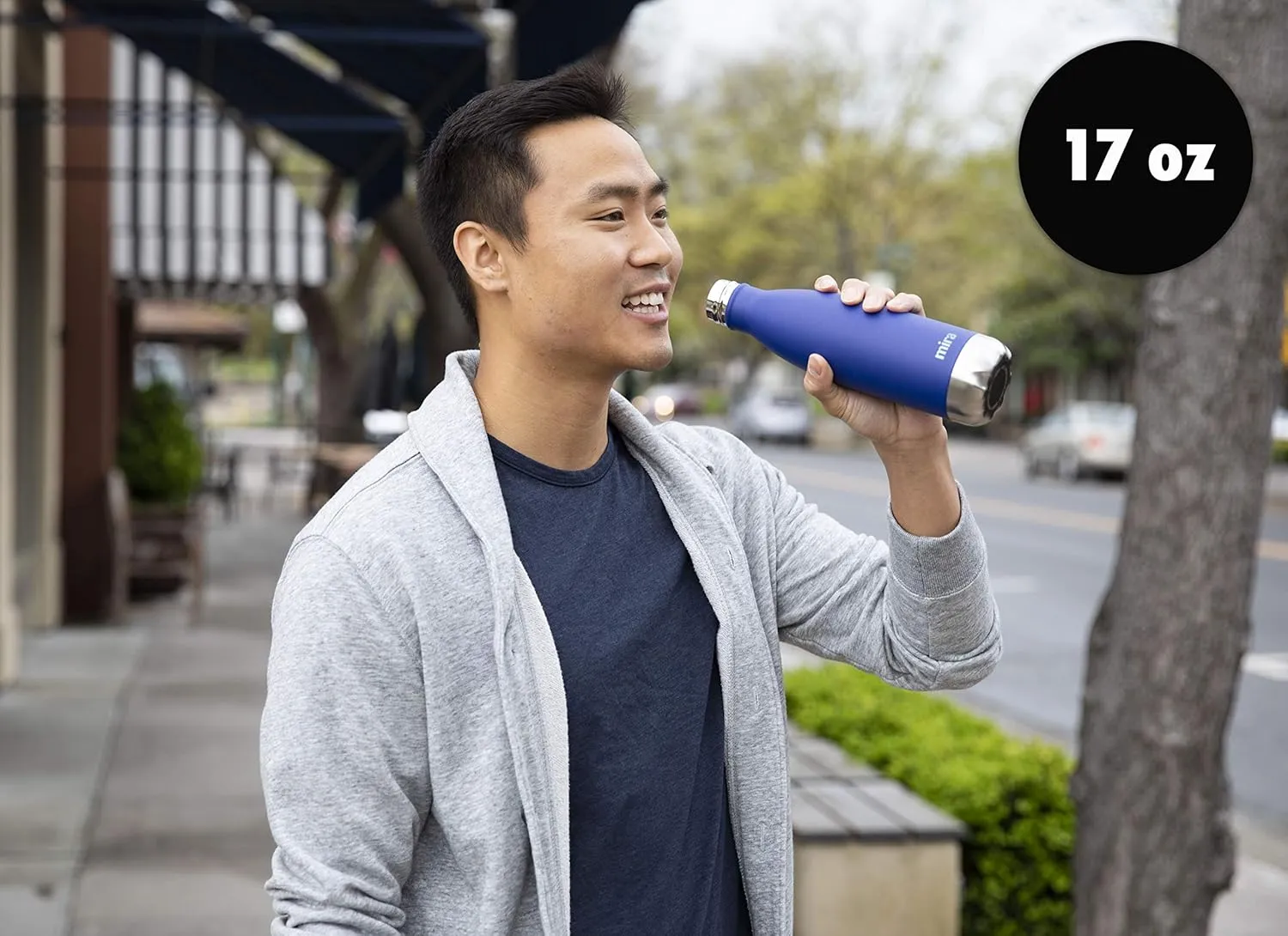 MIRA 2 Pack 17 oz Insulated Water Bottle - Stainless Steel Cola Shape Thermos - Double Wall Hot & Cold Flask (24Hr Cold/12Hr Hot) - Black & Hawaiian Blue