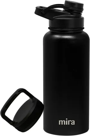 MIRA 32 oz Insulated Sports Bottle - Stainless Steel Temperature Control Thermos - Easy-Drink Spout (24Hr Cold/12Hr Hot) - Black
