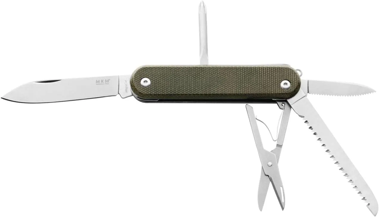 MKM Maniago Knife Makers MALGA 5 MagnaCut, Pocket Knife and Multi Tool, Blade, Saw, 5 EDC Tools in 1, Split Joint, Made in Italy (Green Micarta)