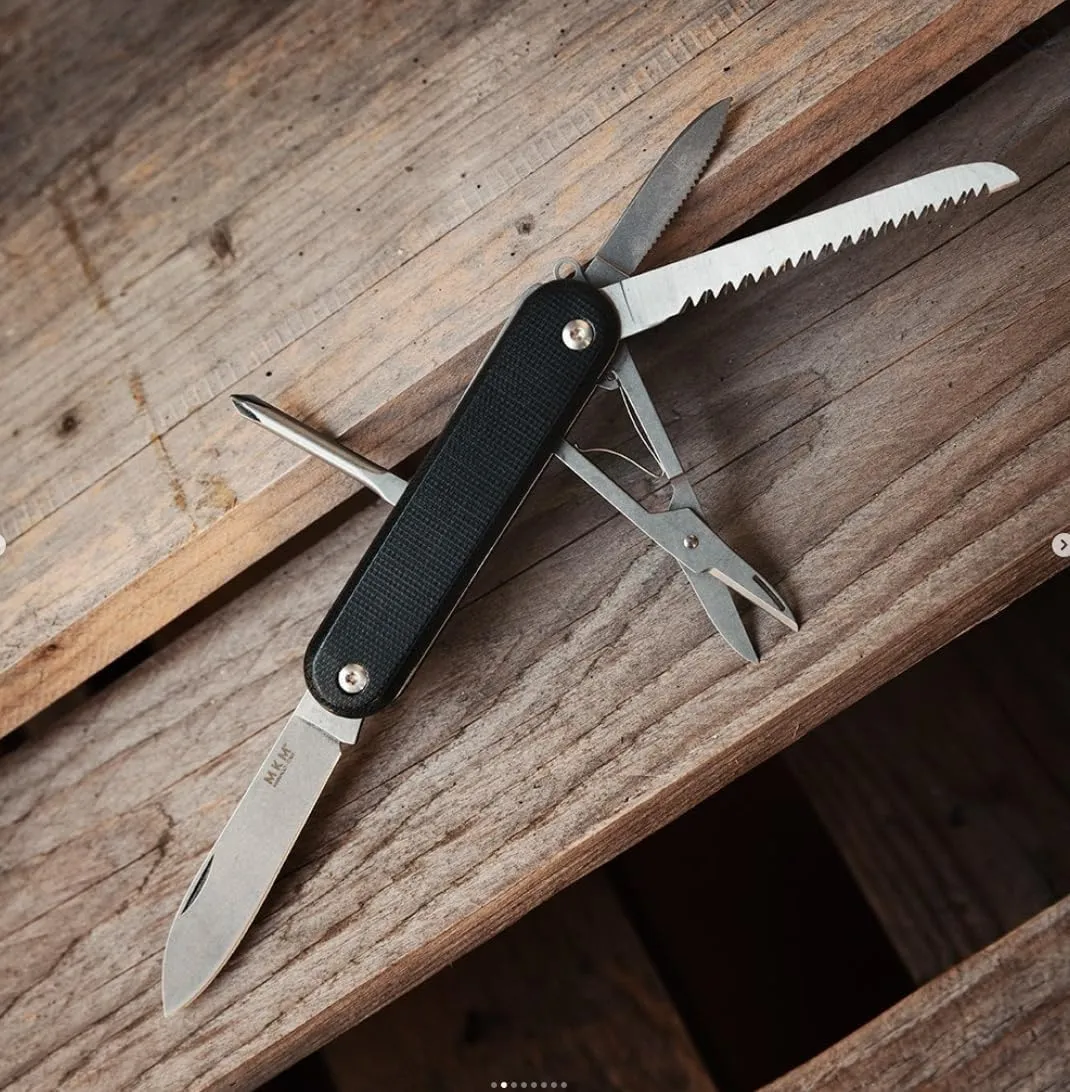 MKM Maniago Knife Makers MALGA 5 MagnaCut, Pocket Knife and Multi Tool, Blade, Saw, 5 EDC Tools in 1, Split Joint, Made in Italy (Natural Micarta)