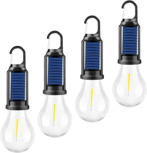 MODOAO Solar Tent Lights USB Rechargeable Led Camping Lantern ,Outdoor Hanging Light Bulbs with Clip Hook for Camping, Christmas, Decorations, Emergency,Flashlight (2pcs)