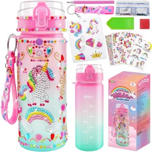 MOFUPG Decorate Your Own Water Bottle Kits for Girls Age 4-6-8-10, Easter Basket Stuffers Unicorn Diamond Painting Crafts, Easter Arts Craft Gifts for Kids Toys Girls Birthdays