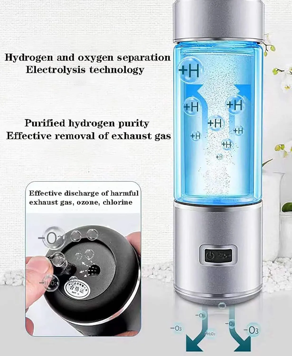 Molecular Hydrogen Water Generator, 300ML, Portable USB Rechargeable, 1680PPB High Concentration, PEM Technology Glass Water Ionizer, for Health Preserving