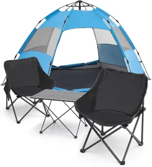 MoNiBloom Camping Table and Chairs Folding Set, Portable Foldable Roll Up Tables and Camping Tent 1-2 Person Dome Tent Ultralight Easy Set Up and Carry Family Backpacking Tent for Hiking Car Trip