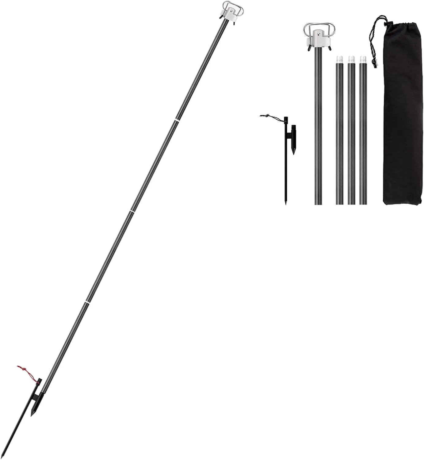 Monopods, Portable Camping Folding Lamp Pole Lightweight Collapsible Aluminum Lantern Stand Outdoor Light Hanger Holder Stick for Camping Hiking Fishing Garden BBQ, Black