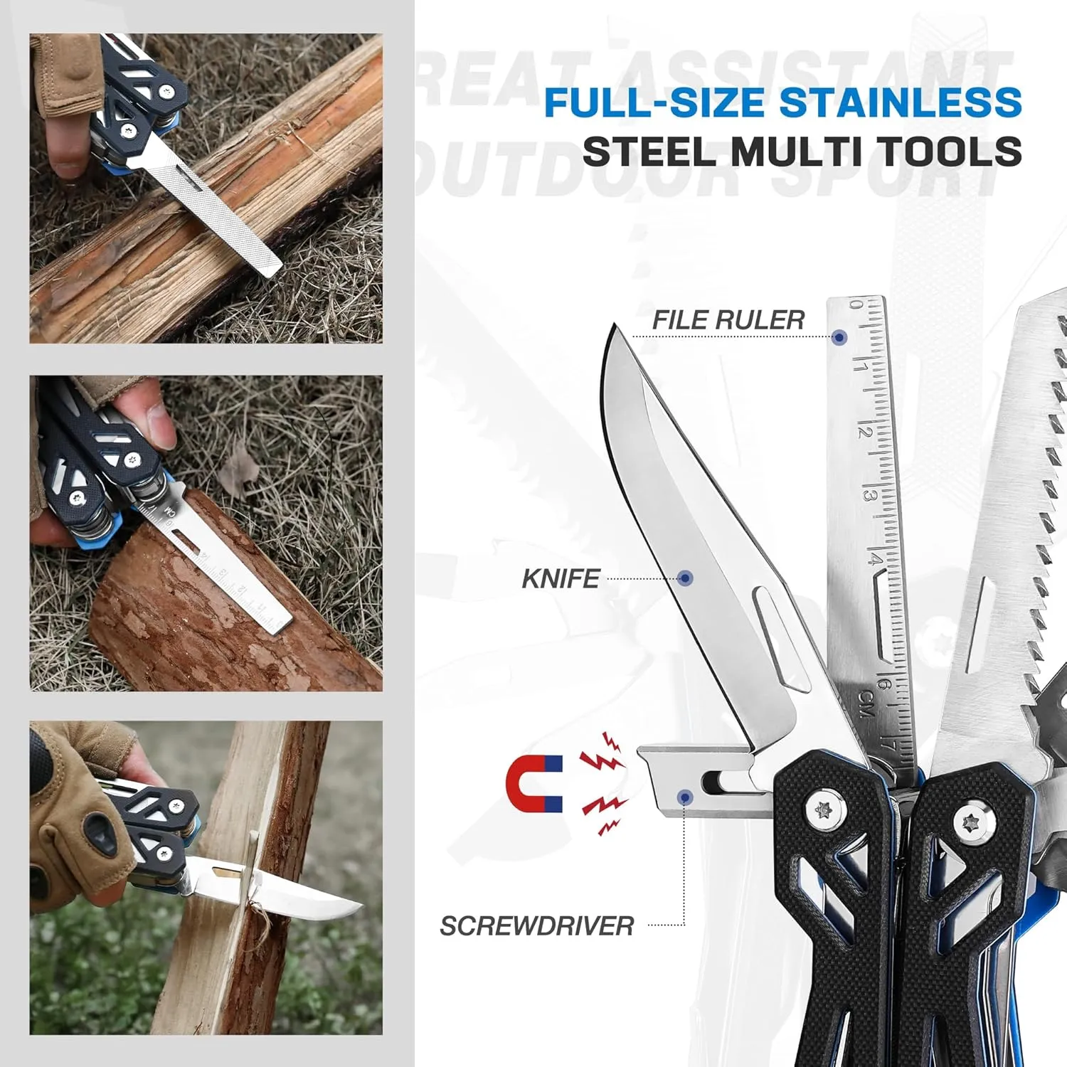 MOSSY OAK Multitool, 21-in-1 Stainless Steel Pocket Knife with G10 Handle, Screwdriver Sleeve, Self-locking Pliers with Sheath-Perfect for Outdoor, Survival, Camping, Hiking, Simple Repair