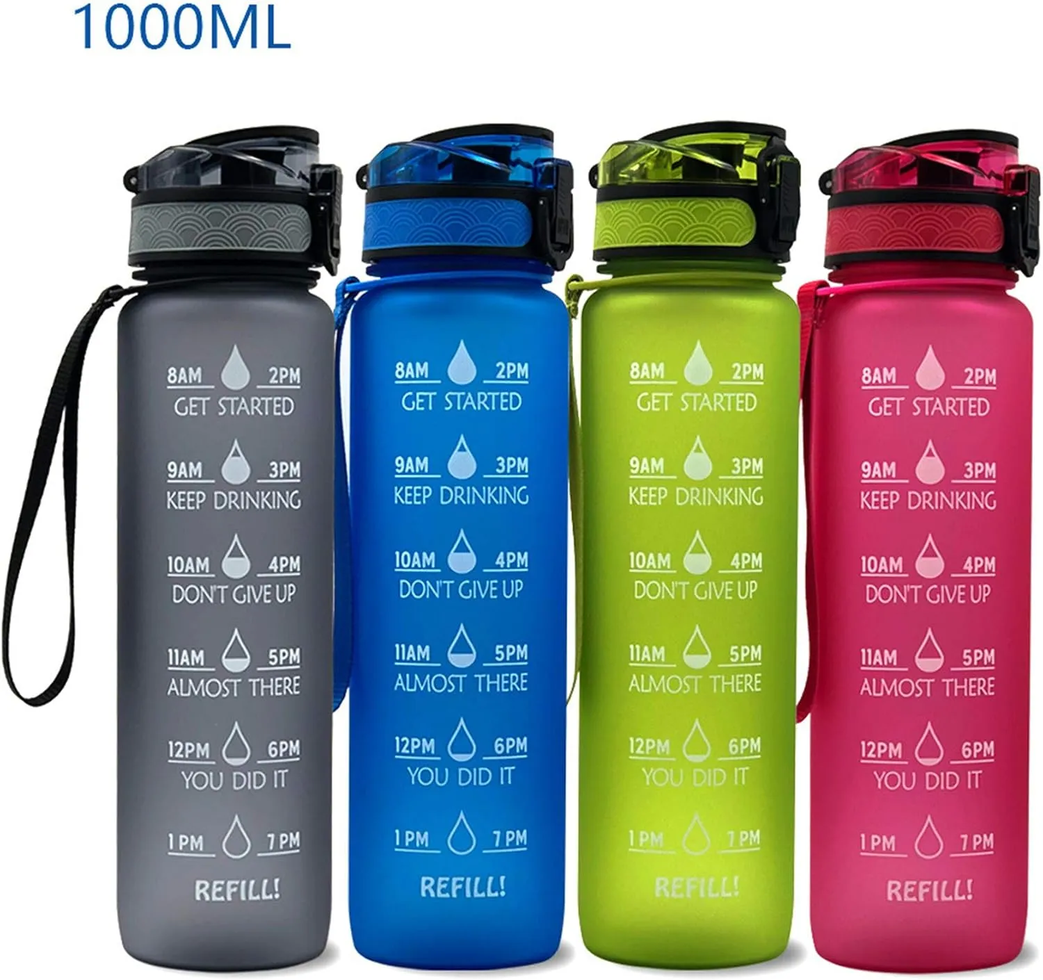 Motivational Water Jug Large Water Bottle Tritan 32oz BPA Free with Time Marker Reminder for Camping Fitness Gym Workouts Outdoor Sports, Blue