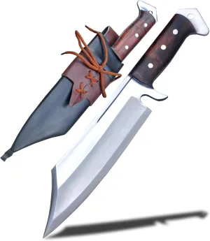 Mukti Survival Knife – 10-Inch Handcrafted Carbon Steel Blade, Rosewood Full Tang Handle, Multi-Use Tactical Combat Tool for Chopping, Carving, Skinning, with Leather Scabbard
