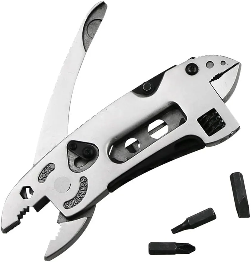 Multi Function Folding Plier 3 in 1 Pocket Knife, Wrench, Wire Cutter Multitool Adjustable Foldable Wrench Pliers Stainless Steel Tool for Outdoor, Survival, Camping