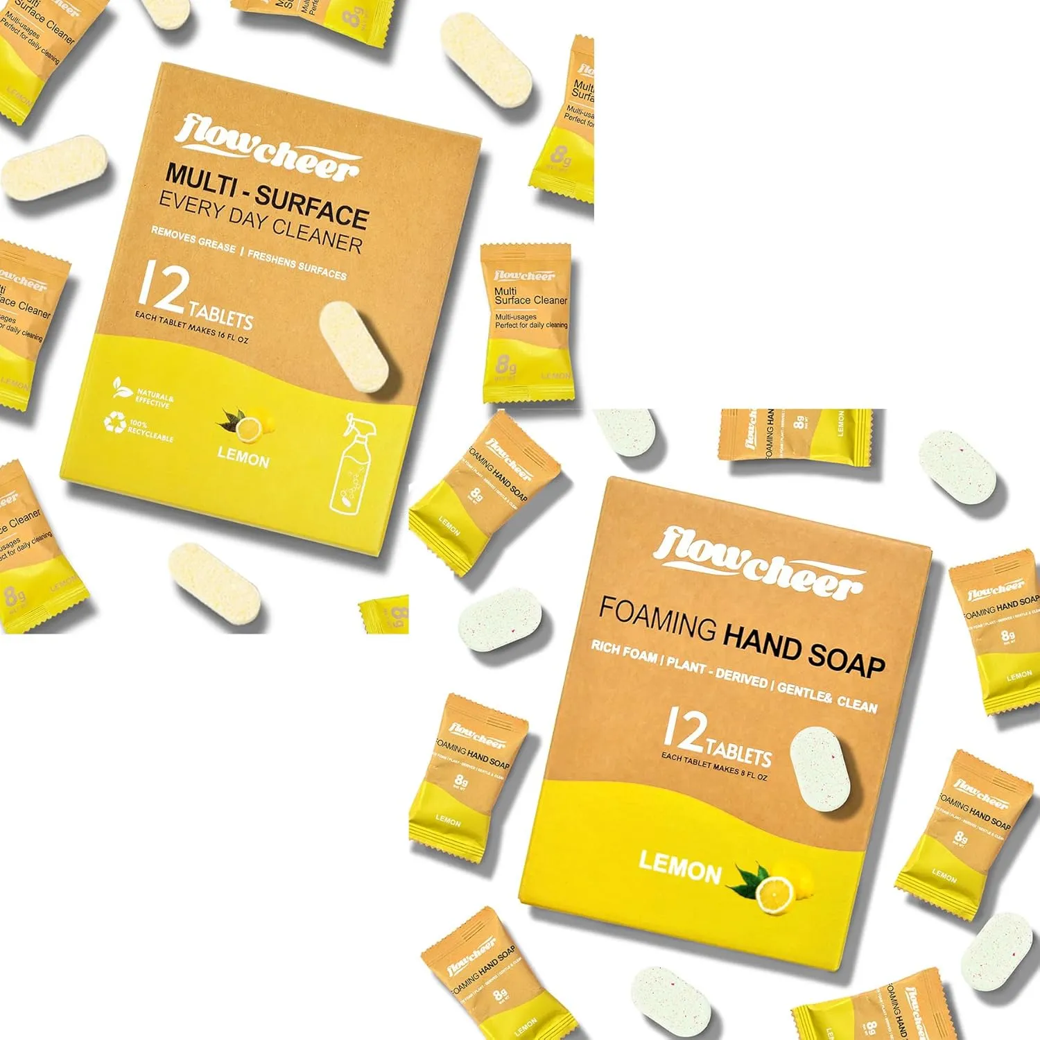 Multi-Surface Cleaner Refills Tablet-12 Pack & Foaming Hand Soap Tablet Refills 12 Pack Cleaning Supplies Lemon