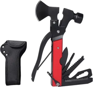 Multifunctional Axe Life Hammer Broken Window Hammer Outdoor Camping Ground Hammer Suitable for Camping Survival, Hiking, Fishing (Red Black)