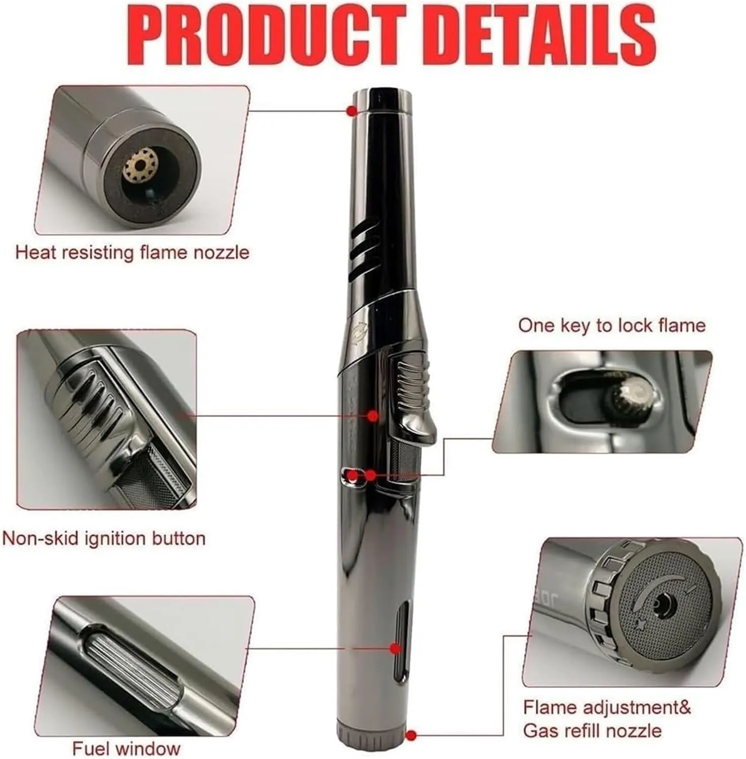 Multifunctional Windproof Portable Lighter, Adjustable Jet Flame Torch Lighter, Inflatable Metal Inflatable Elbow Lighter, Lockable Lighter with Viewing Window, Suitable for Outdoor Camping Equipment