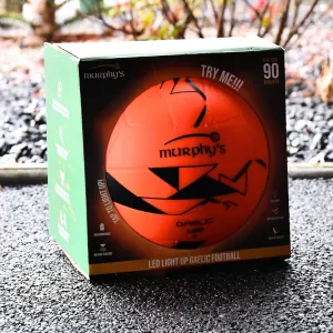 Murphy's LED Light Up Gaelic Soccer Ball, Glow in The Dark, Rechargeable and Water Resistant, Fluorescent Orange, Premium Rubber Construction, Size 5