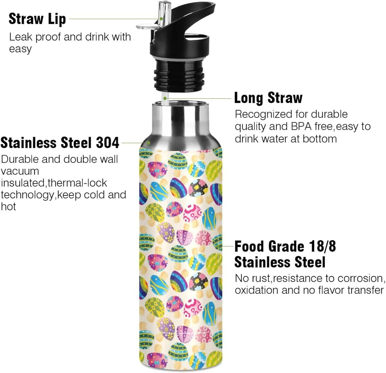 Mushroom Water Bottle with Straw Lid Double Wall Thermos Bottle Vacuum Insulated Flask Stainless Steel Water Bottle for Gym Outdoor 35 OZ