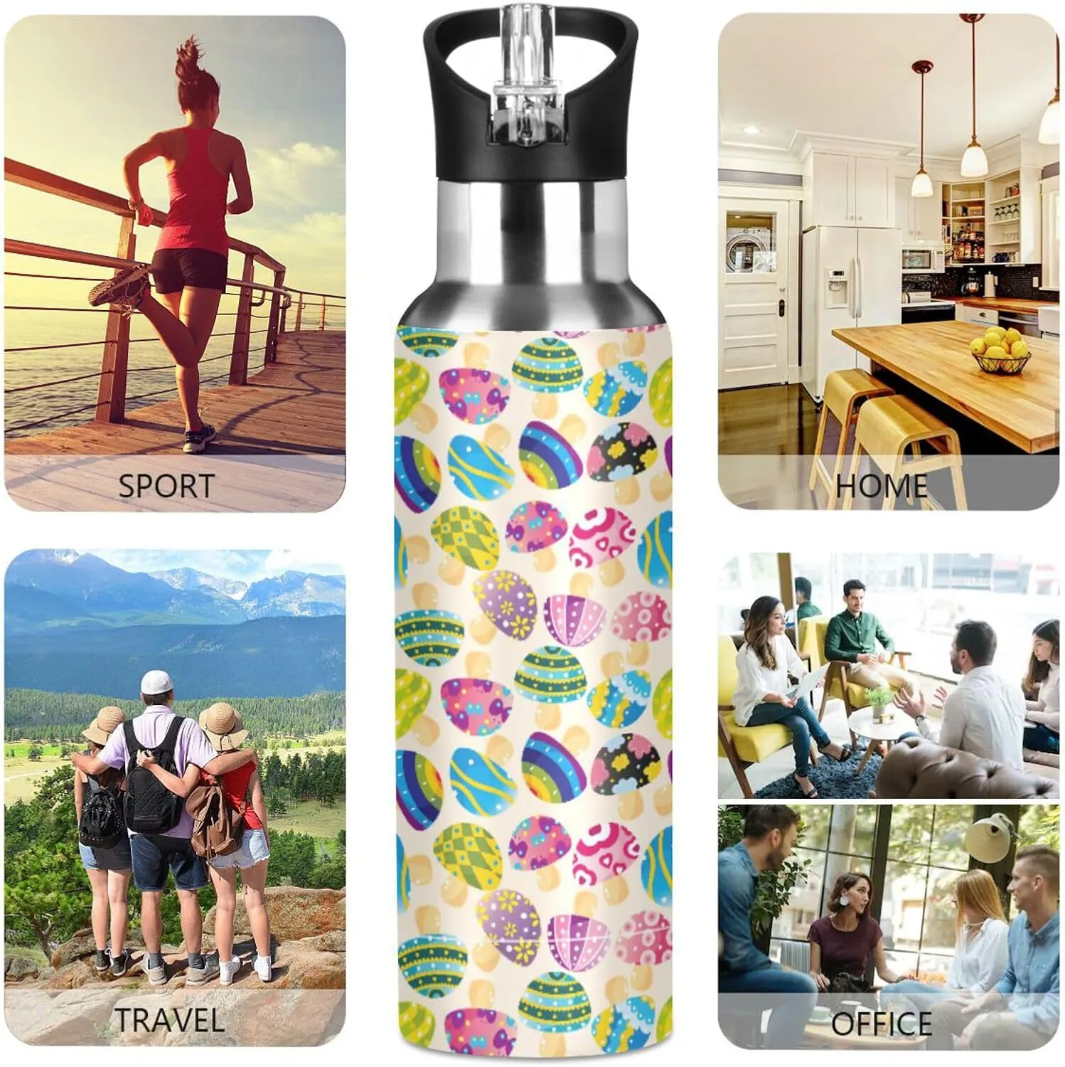 Mushroom Water Bottle with Straw Lid Double Wall Thermos Bottle Vacuum Insulated Flask Stainless Steel Water Bottle for Gym Outdoor 35 OZ