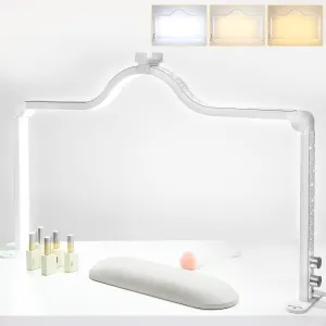 Nail Light for Desk Half Moon Light for Nail Desk 34Inch Foldable LED Table Lamp Manicure for Table Adjustable Dimmable Half Moon Lamp for Lash Beauty Tattoos Crafts Gold White
