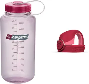 Nalgene Sustain Tritan BPA-Free Water Bottle Made with Material Derived from 50% Plastic Waste, 32 OZ, Wide Mouth, Cosmo & On The Fly Bottle Replacement Lid (Red/Red),22oz