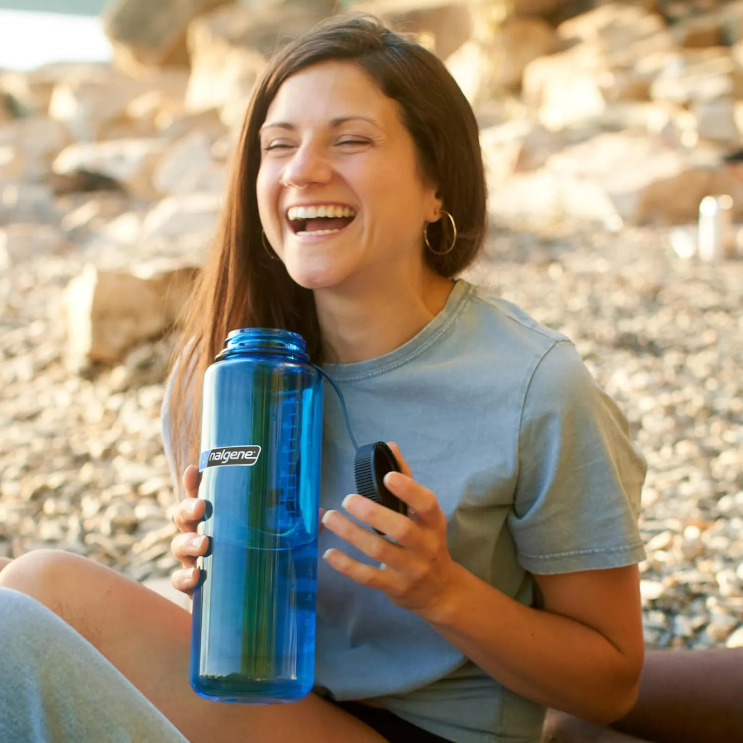 Nalgene Sustain Tritan BPA-Free Water Bottle Made with Material Derived from 50% Plastic Waste (using ISCC certified mass balance), 48 OZ, Wide Mouth, Blue