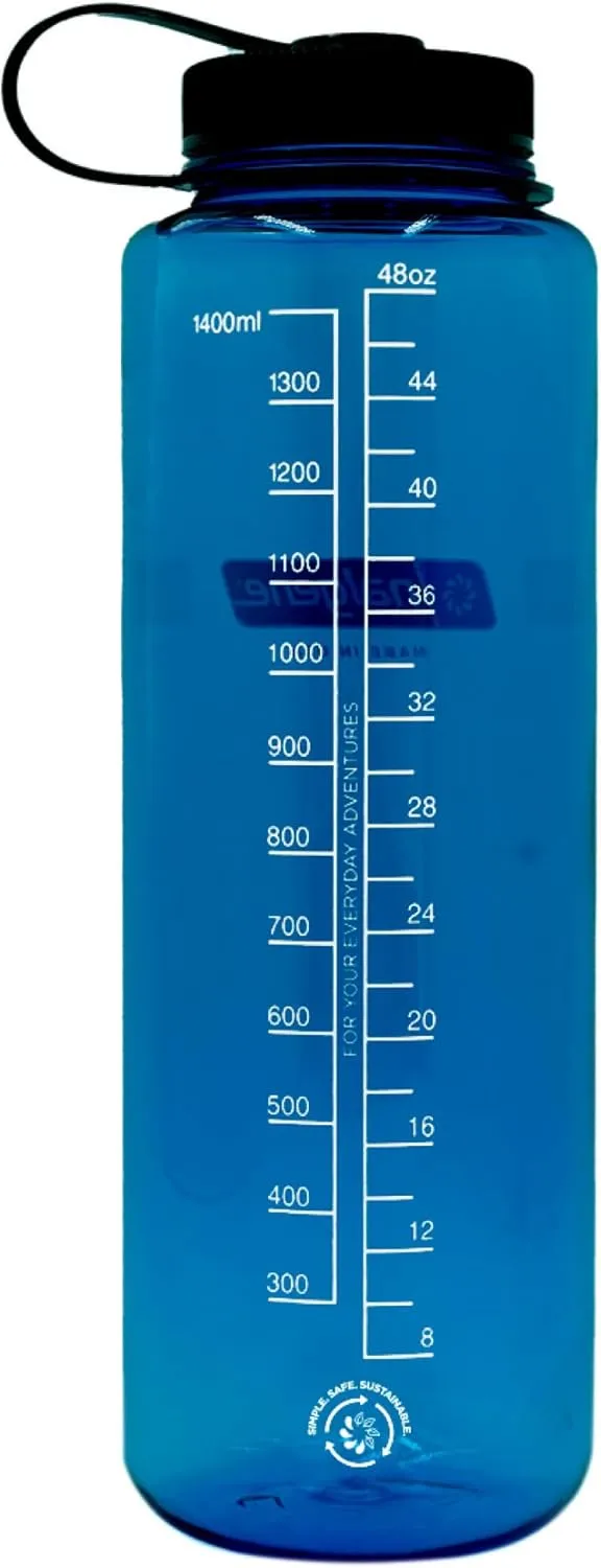 Nalgene Sustain Tritan BPA-Free Water Bottle Made with Material Derived from 50% Plastic Waste (using ISCC certified mass balance), 48 OZ, Wide Mouth, Blue