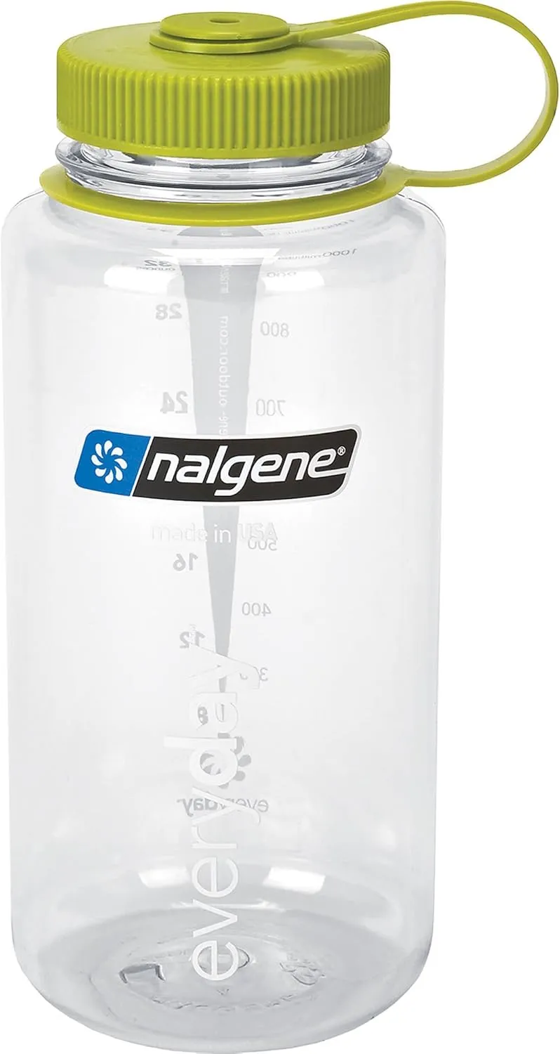 Nalgene Tritan Wide Mouth BPA-Free Water Bottle, 32 Oz, Clear w Green