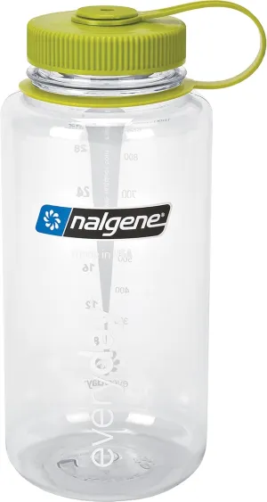 Nalgene Tritan Wide Mouth BPA-Free Water Bottle, 32 Oz, Clear w Green