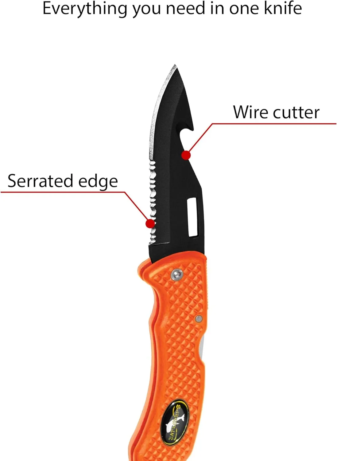 Nami Folding Knife - Wrist Lanyard, Saltwater Resistant - Scuba Diving, Spearfishing, Fishing, Hunting, Camping Gear (Blue/S.S.)