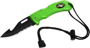 Nami Folding Knife - Wrist Lanyard, Saltwater Resistant - Scuba Diving, Spearfishing, Fishing, Hunting, Camping Gear (Green/S.S.)