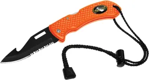 Nami Folding Knife - Wrist Lanyard, Saltwater Resistant - Scuba Diving, Spearfishing, Fishing, Hunting, Camping Gear (Orange/S.S.)