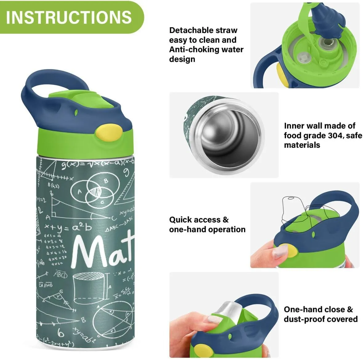 Nander Gray Wolf Insulated Kids Water Bottle 12oz,Double Wall Vacuum Stainless Steel Wide Mouth Sports Drinks Flask,Leak Proof BPA Free Travel Thermo Mug for Outdoor School