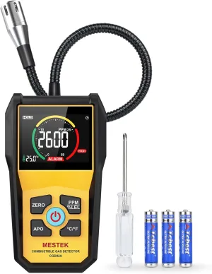 Natural Gas Detector, MESTEK Gas Leak Detector with 12-Inch Gooseneck and Colour LCD, Locating The Source Like Propane, Methane, and Butane for Home and RV, Audible & Visual Alarm, 0-50000PPM 100%LEL