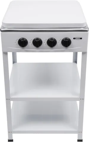 Natural Gas Gas Stove 4 Burner Portable Gas Stove with Support Leg Stand and Wind Blocking Cover Freestanding Camping Stove for RV, Apartment, Outdoor Cooking White