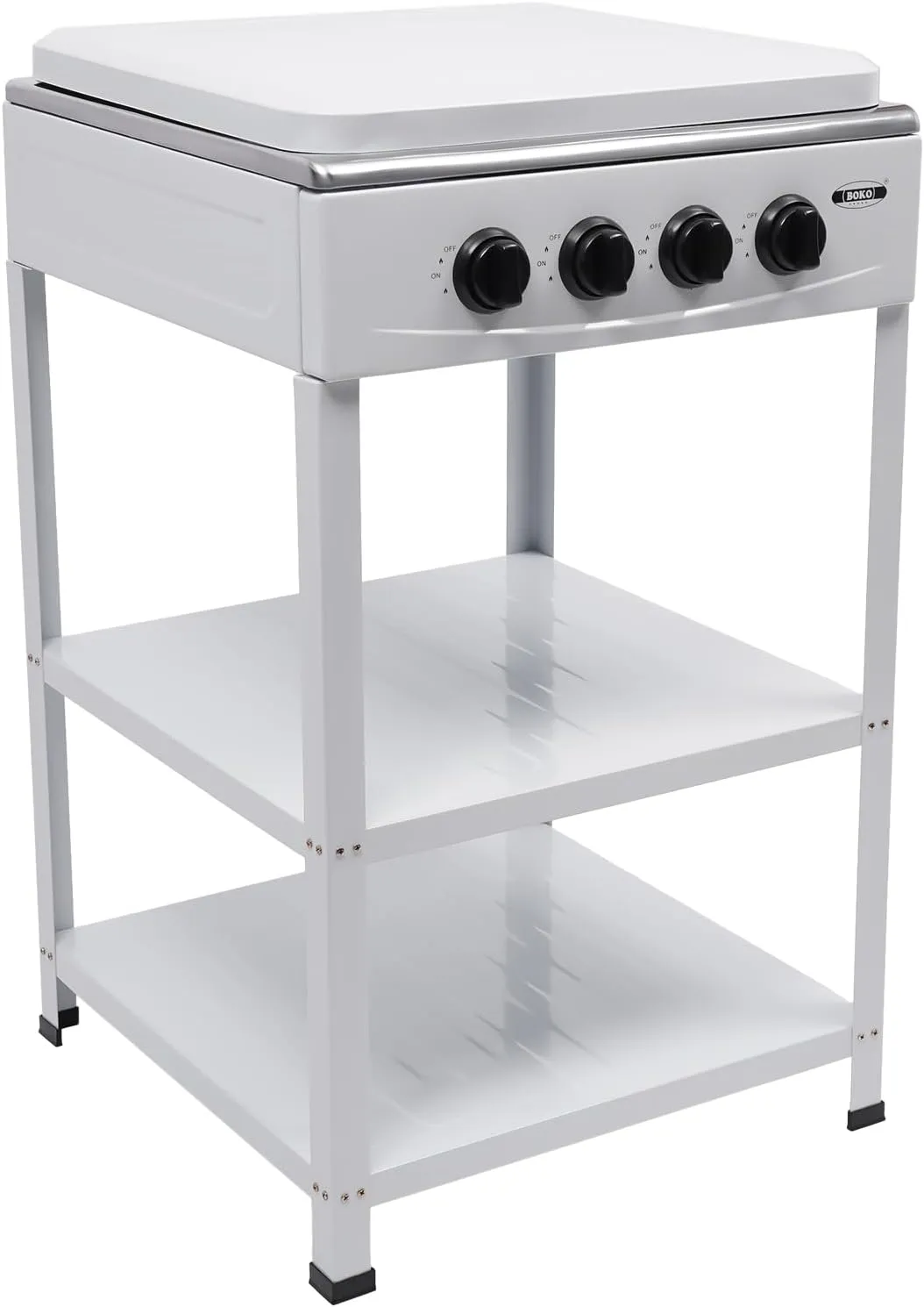 Natural Gas Gas Stove 4 Burner Portable Gas Stove with Support Leg Stand and Wind Blocking Cover Freestanding Camping Stove for RV, Apartment, Outdoor Cooking White