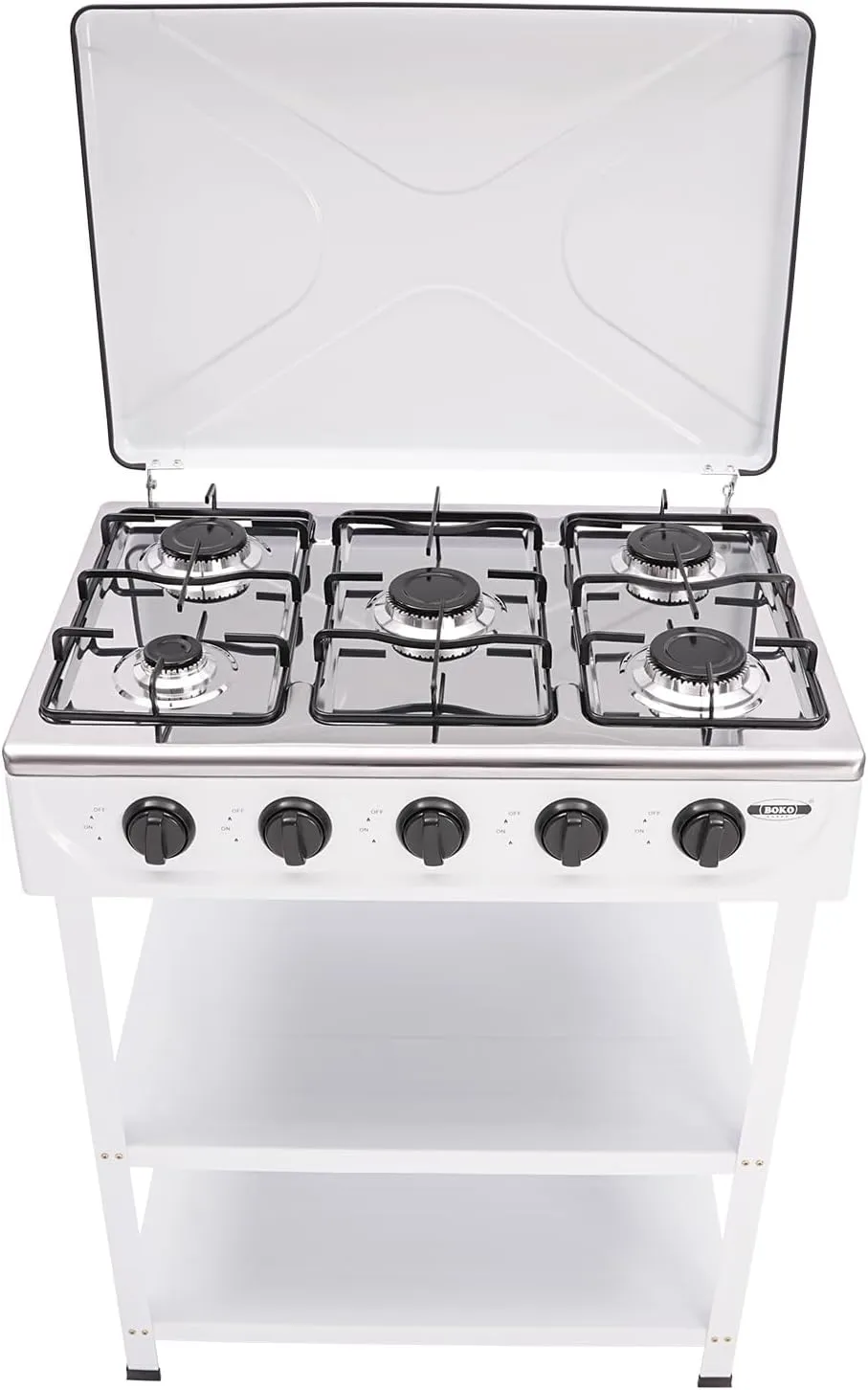 Natural Gas Stove, 12.5KW 5-Burner Gas Cooktop with 5 Fire Adjustment Knobs and 2 Tiers Storage Rack, Portable Natural Gas Stove Top Outdoor Gas Stove Cooking Tool for Camping Fishing Travel, White
