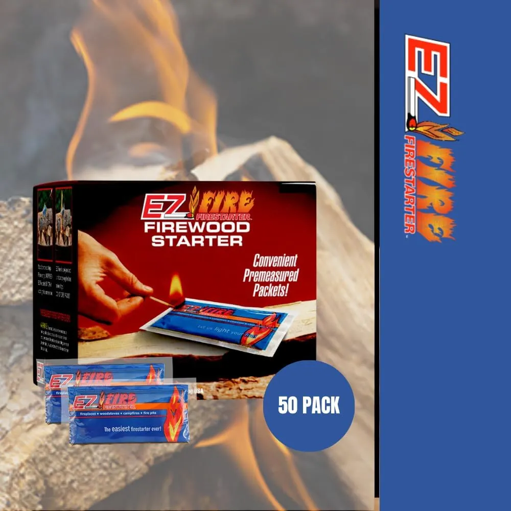 Naturally Occurring, Reliable, All Purpose, Easy-to-Use Fire Starter for Wood Stoves, Fireplaces, Campfires, and Bonfire – Waterproof, Windproof, Safe, Clean, Odorless | 50 Pack
