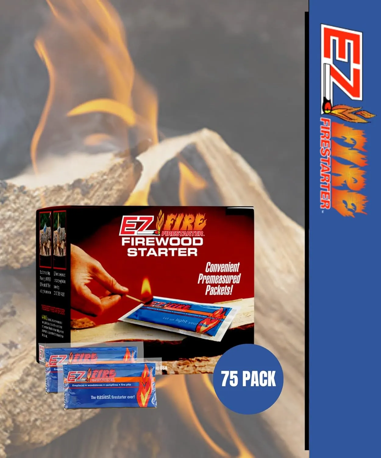 Naturally Occurring, Reliable, All Purpose, Easy-to-Use Fire Starter for Wood Stoves, Fireplaces, Campfires, and Bonfire – Waterproof, Windproof, Safe, Clean, Odorless | 75 Pack