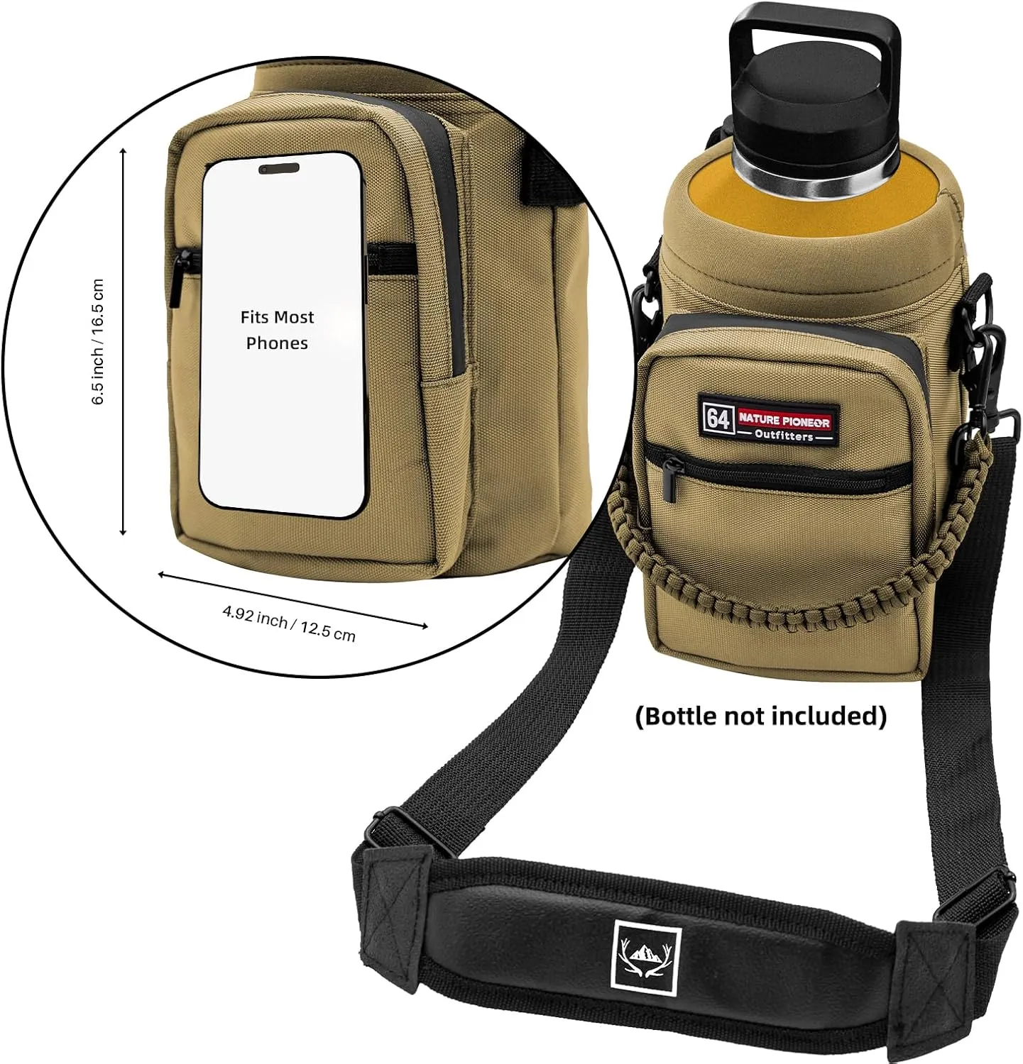 NATURE PIONEOR Insulated Water Bottle Holder with Shoulder Strap for Half/One Gallon 64oz/128OZ Sports Water Jugs Bottles, Carrier/Pouch Sleeve for Outdoor Camping, Hiking,Gym