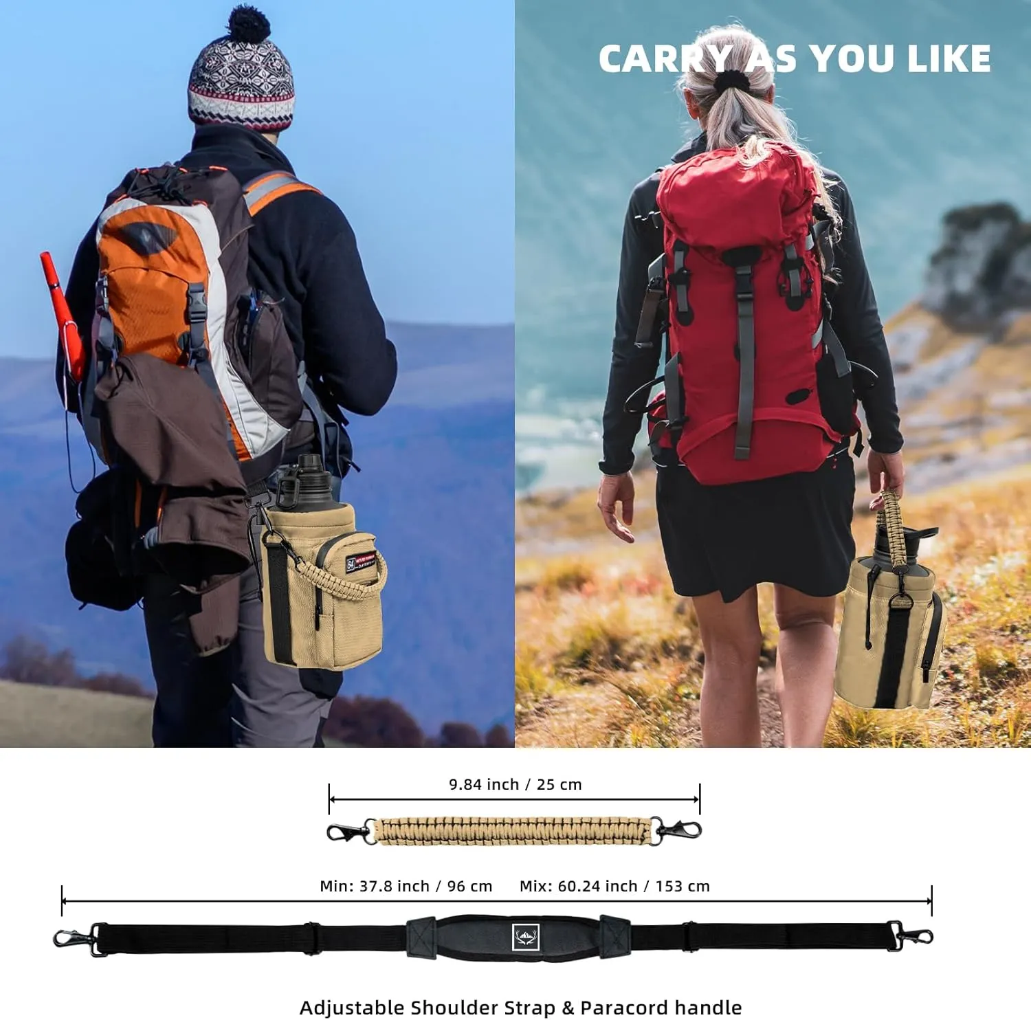 NATURE PIONEOR Insulated Water Bottle Holder with Shoulder Strap for Half/One Gallon 64oz/128OZ Sports Water Jugs Bottles, Carrier/Pouch Sleeve for Outdoor Camping, Hiking,Gym