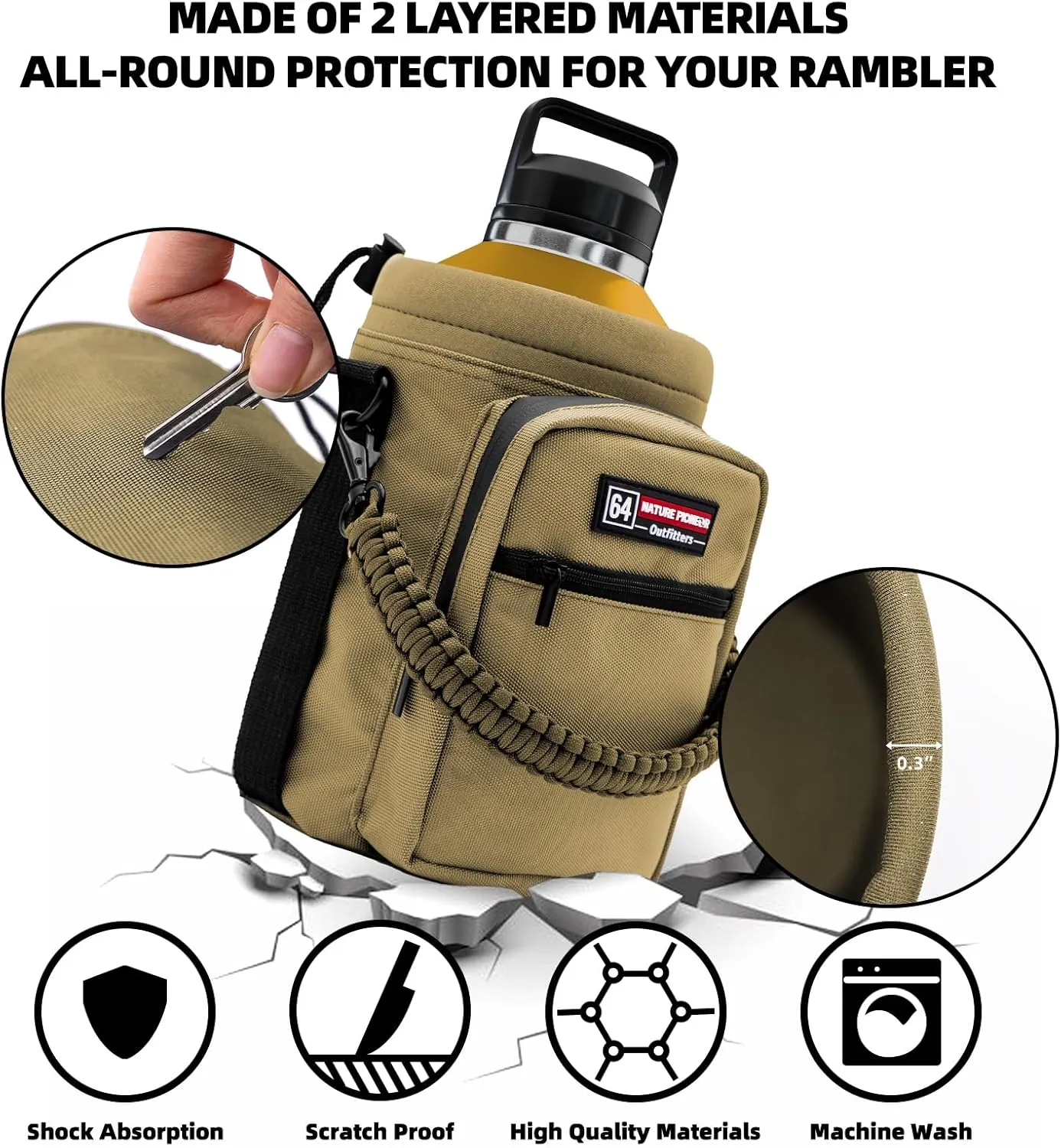 NATURE PIONEOR Insulated Water Bottle Holder with Shoulder Strap for Half/One Gallon 64oz/128OZ Sports Water Jugs Bottles, Carrier/Pouch Sleeve for Outdoor Camping, Hiking,Gym