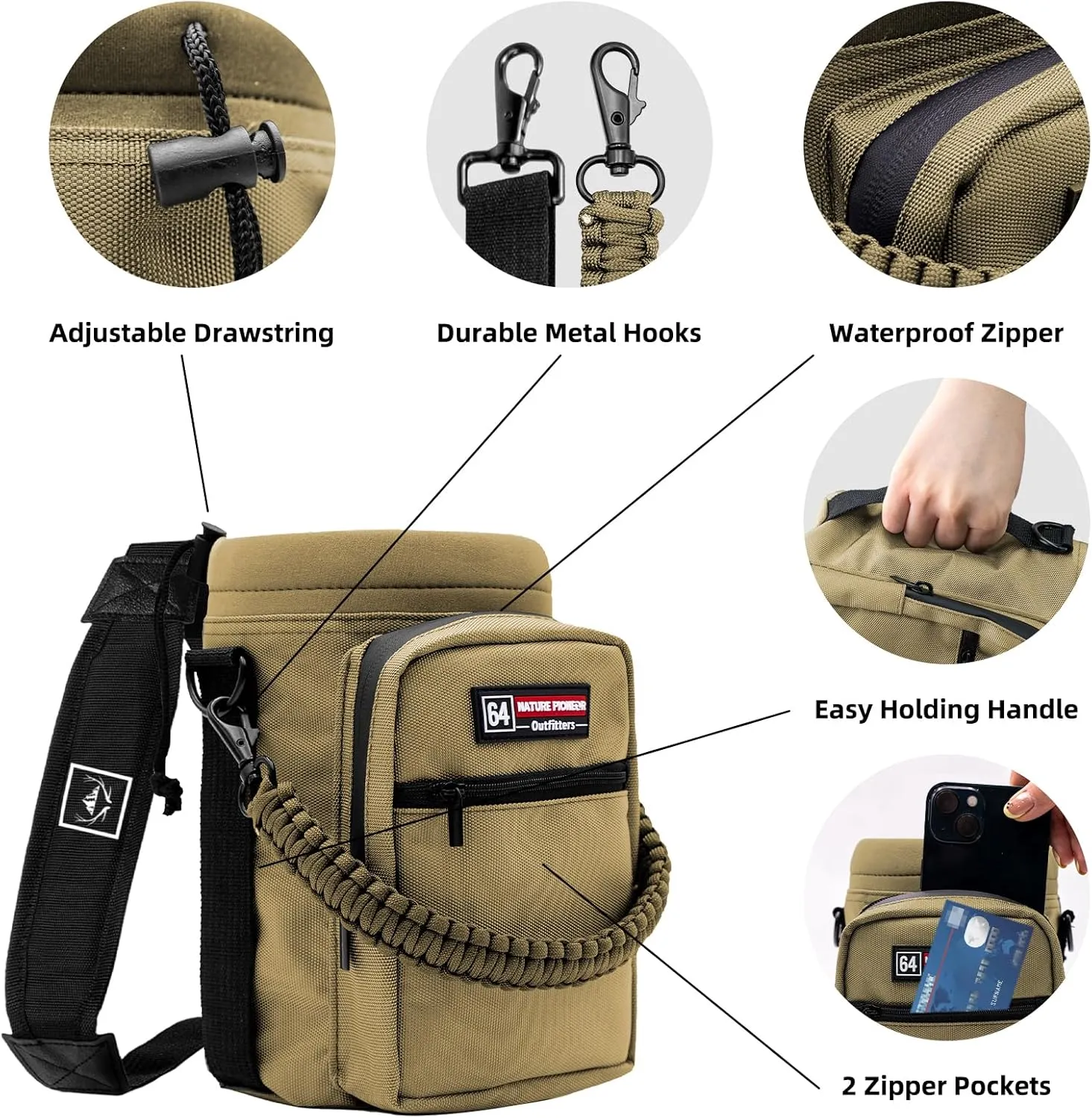 NATURE PIONEOR Insulated Water Bottle Holder with Shoulder Strap for Half/One Gallon 64oz/128OZ Sports Water Jugs Bottles, Carrier/Pouch Sleeve for Outdoor Camping, Hiking,Gym
