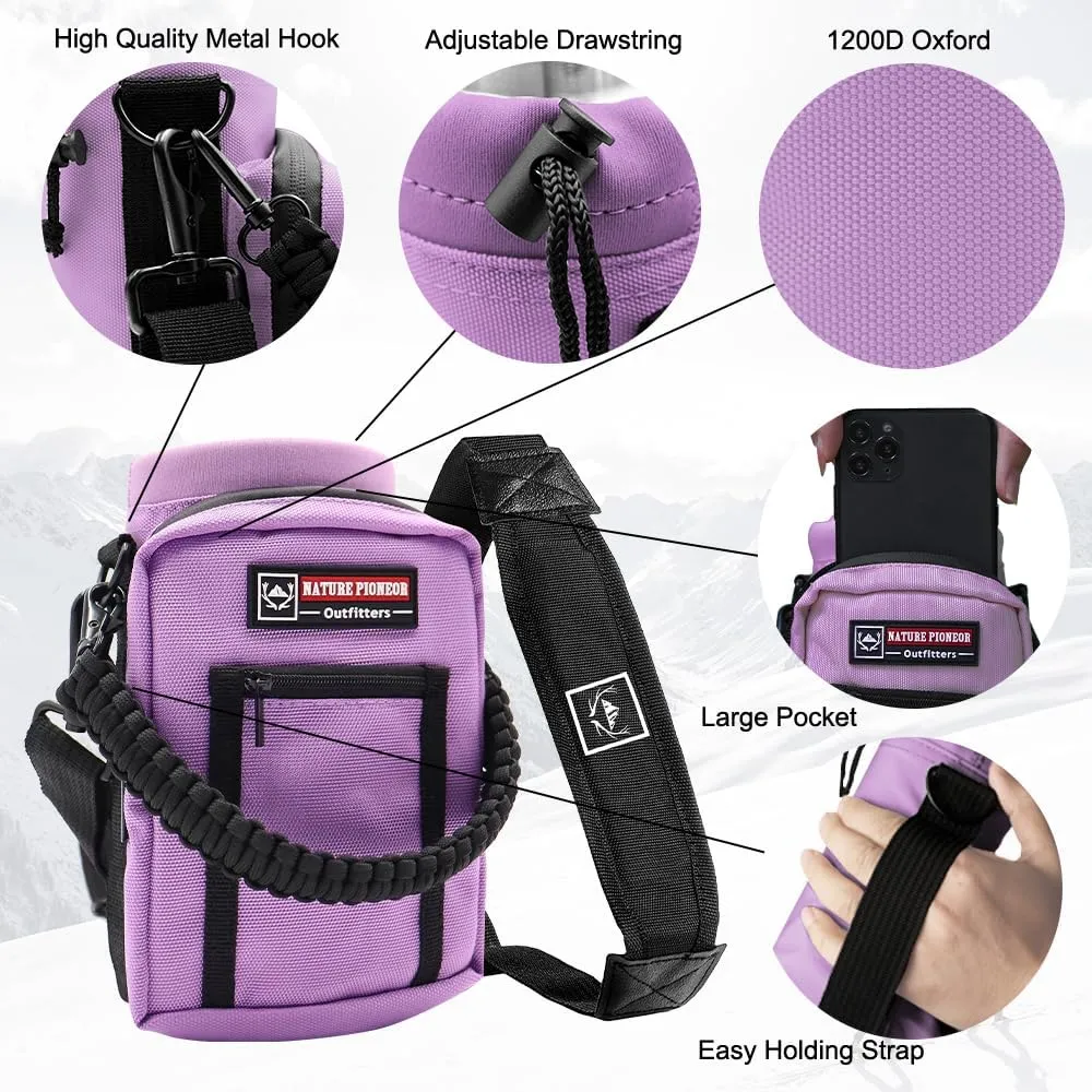 NATURE PIONEOR Water Bottle Holder with Strap 25 32 40 64 oz Insulated Water Bottle Carrier Sling Sleeve for Hiking,Outdoor Camping,Gym